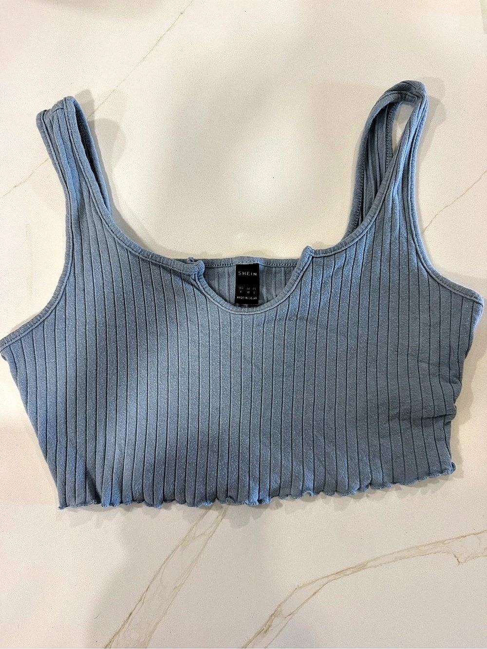 SHEIN Ribbed Crop Tank in Blue Size Medium